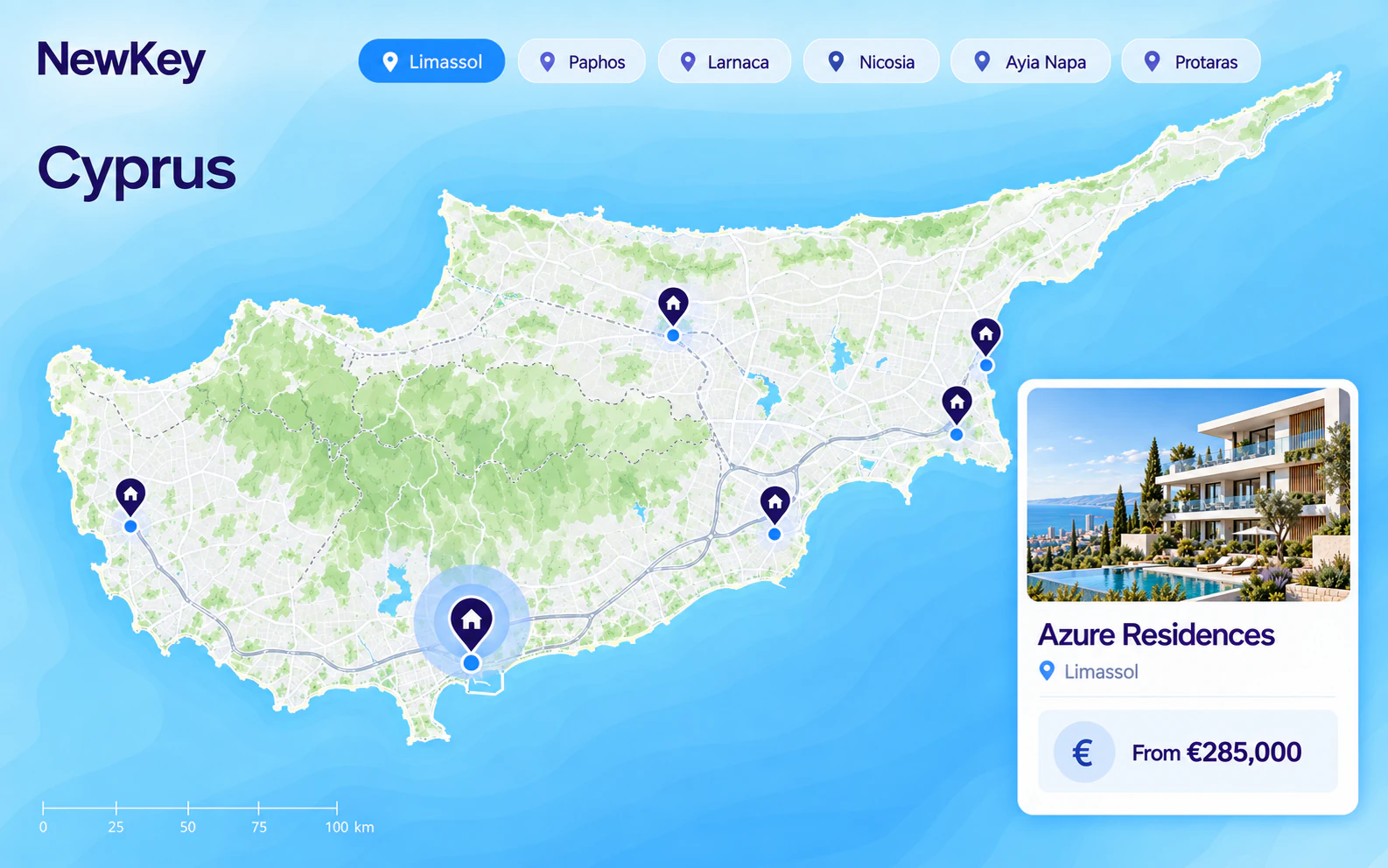 Interactive Europe property map on NewKey.estate